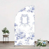 Aperturee Aperturee Blue Floral Bow Frame Bridal Shower Half Moon Arch Backdrop